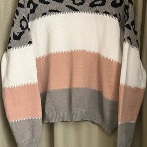 Leopard Print Color Block Sweater